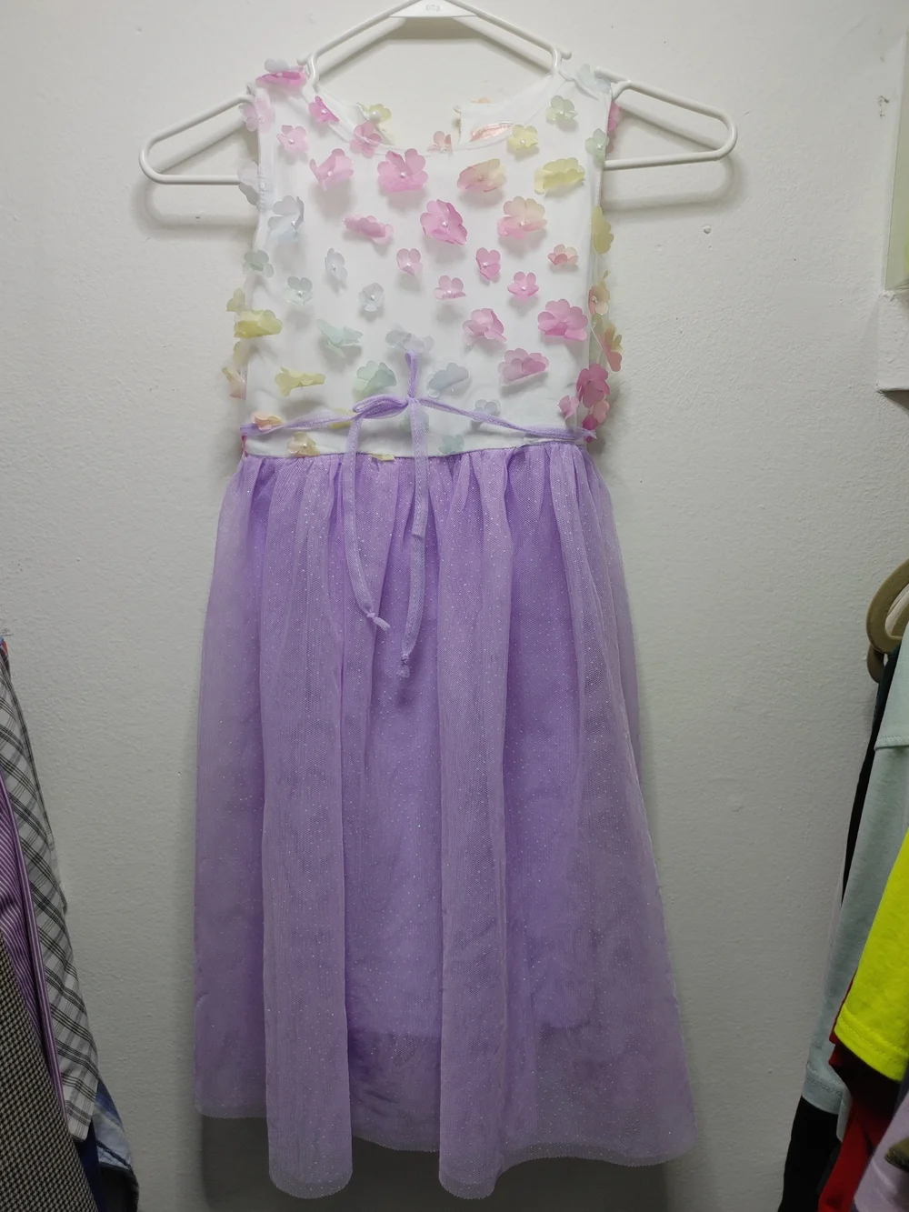 Girls Pastel Floral Bodice Lavender Tulle Dress